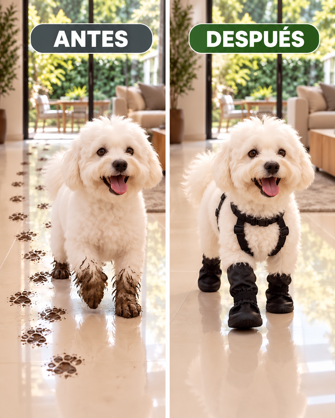 Comparación ilustrativa de patas con lodo y patas protegidas
